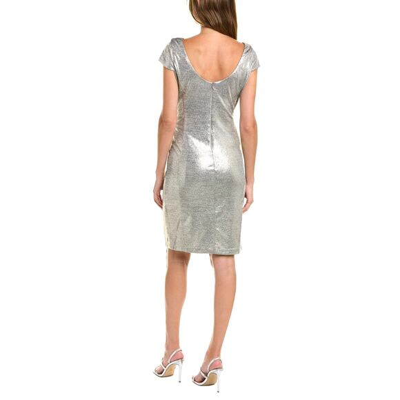 NWT Tahari ASL Women's Cowl neck Draped Back Metallic Cocktail Mini Dress - Picture 3 of 6